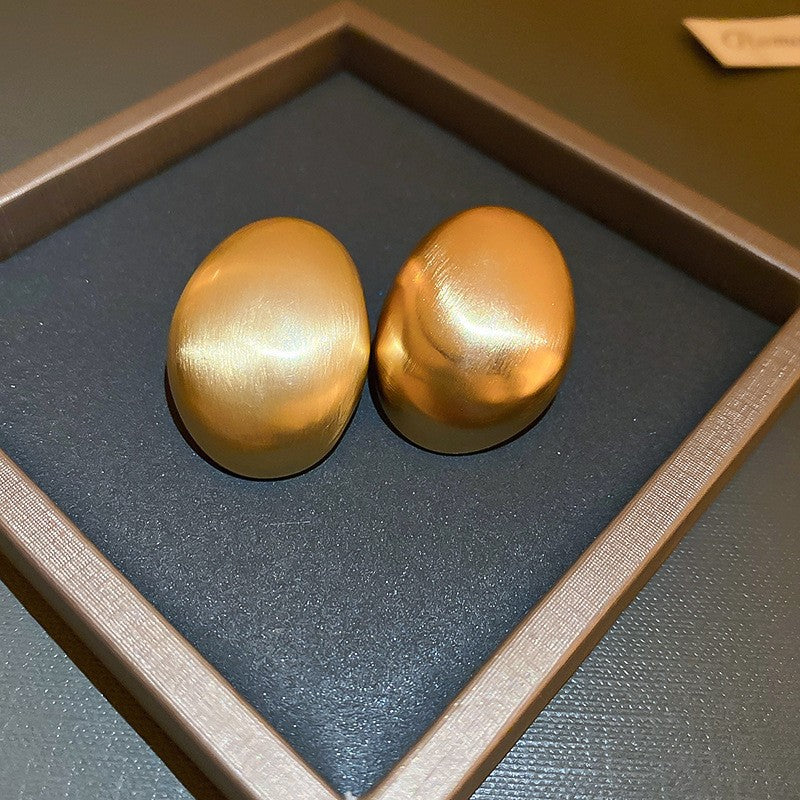 Silver Needle Gold Half Oval Earrings — Modern Chic