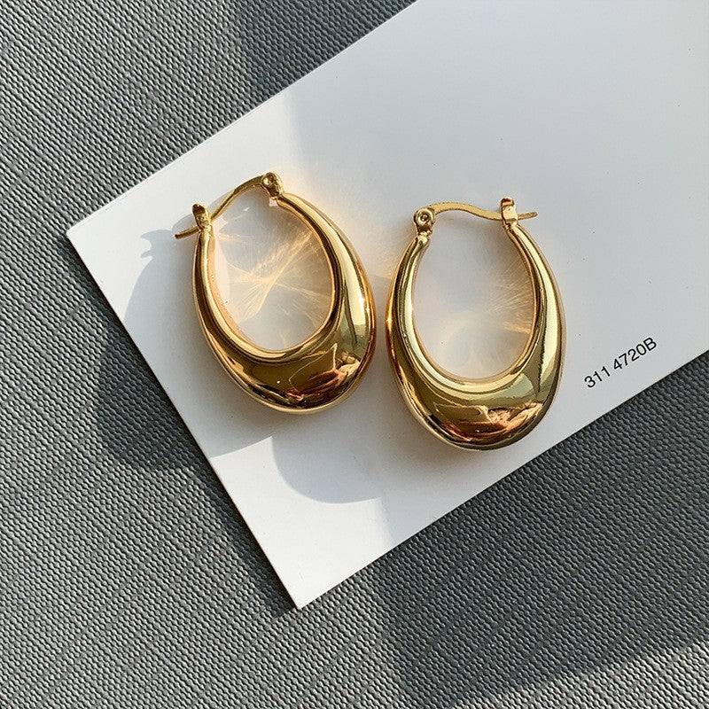 Oval U-Shaped Water Drop Gold Earrings — Elegant Statement