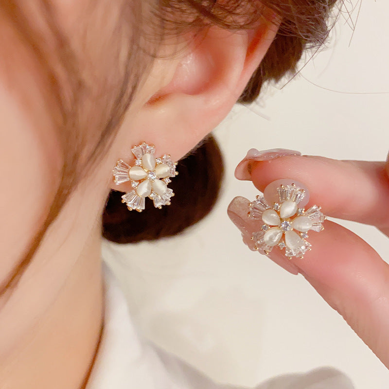 Cat’s Eye Flower Earrings — Delicate & Chic