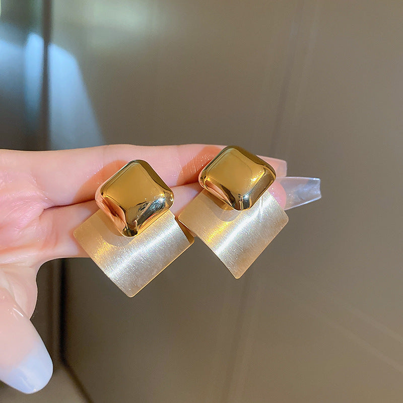 Silver Needle Golden Diamond Earrings — Subtle Sparkle