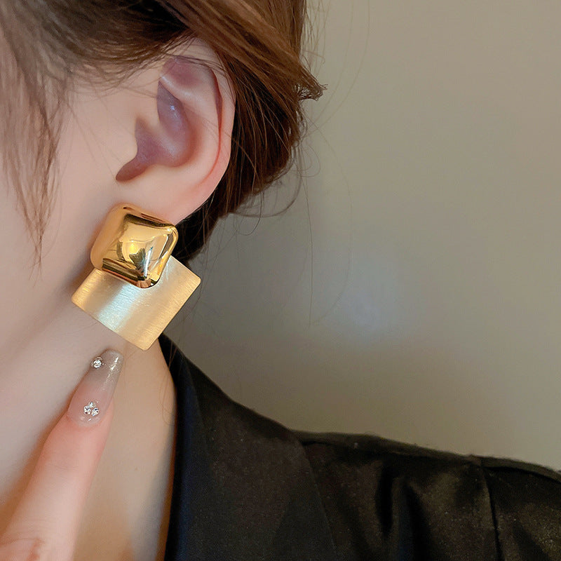 Silver Needle Golden Diamond Earrings — Subtle Sparkle