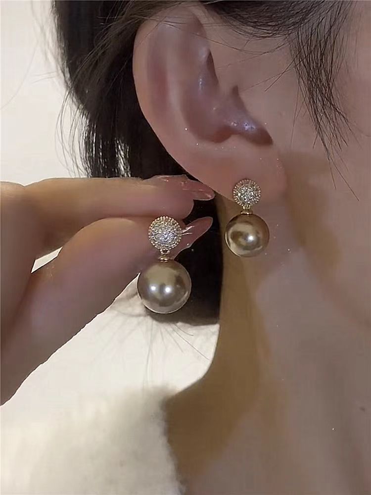 Zircon Champagne Gold Pearl Earrings — Elegant Shine