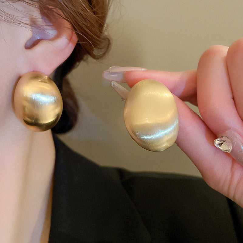 Silver Needle Gold Half Oval Earrings — Modern Chic