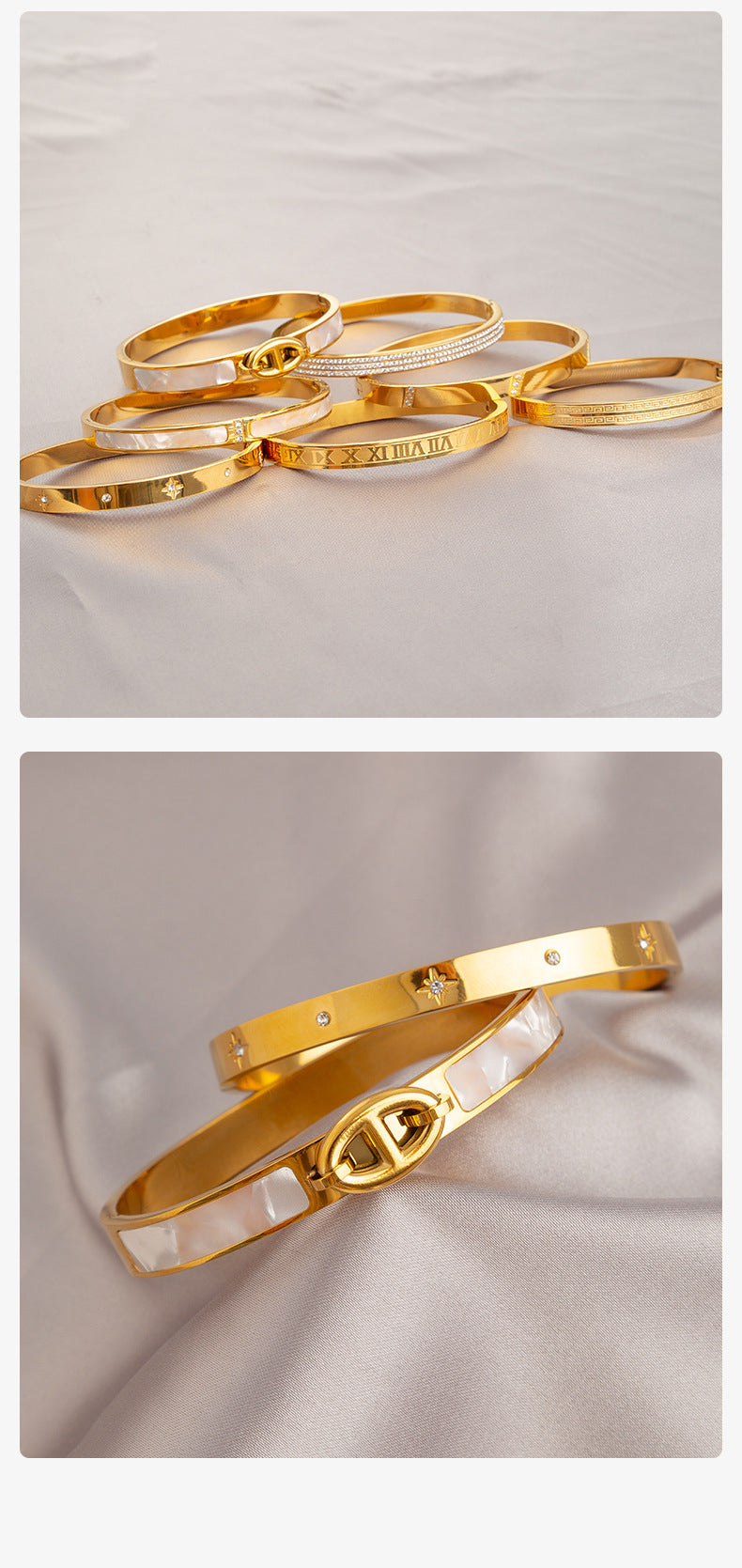 Gold Three Diamond Shell Bracelet — Chic Statement