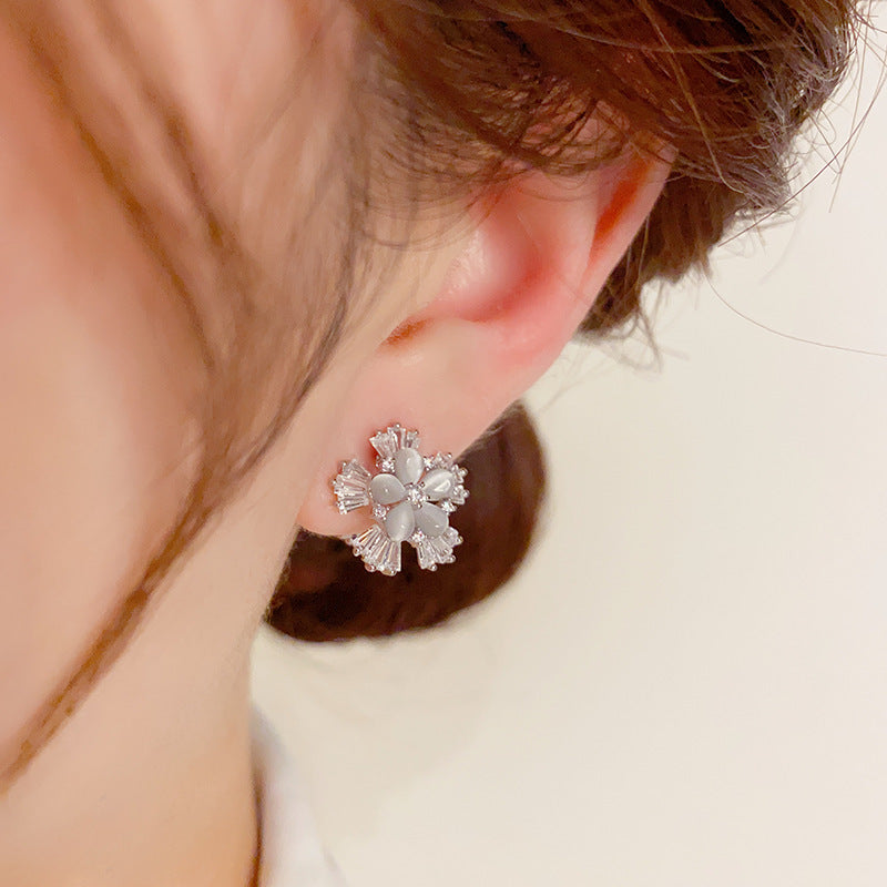 Cat’s Eye Flower Earrings — Delicate & Chic