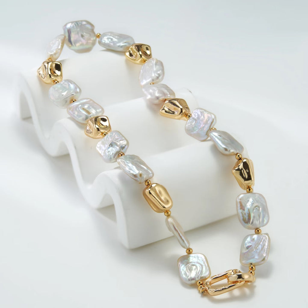 Natural Pearl Necklace Plated with Real Gold — Timeless Elegance