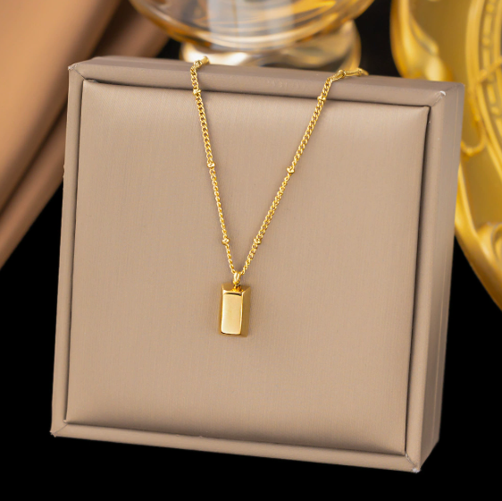 Glossy Gold Brick Necklace — Modern Minimalist