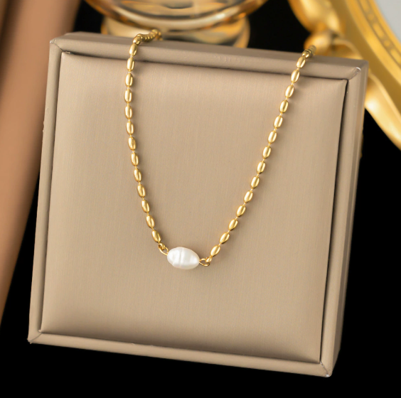 Pearl Bean Gold Chain Necklace — Subtle Charm