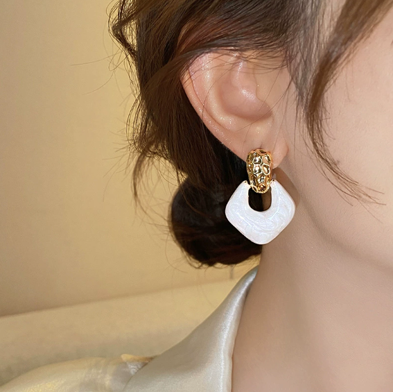 Gold Texture Geometric Halo Earrings — Modern Luxe