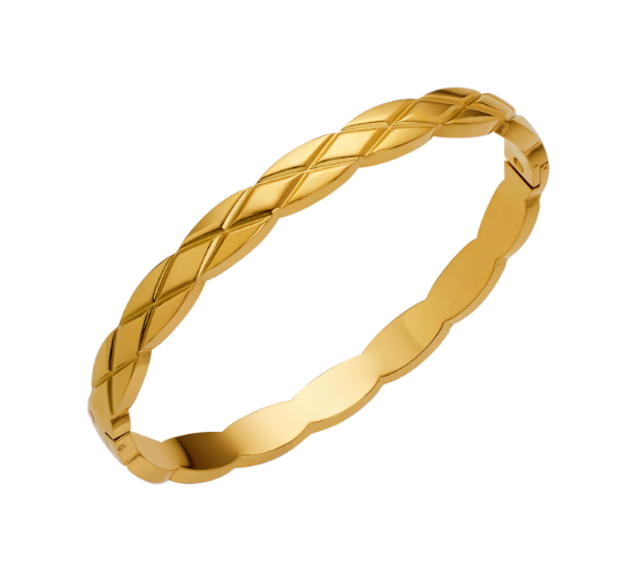 Gold Quilted Pattern Bracelet — Elegant & Textured